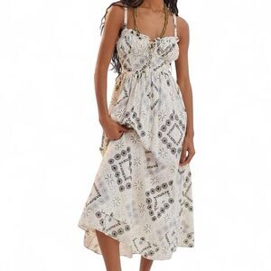 Urban Outfitters Kiera White Blue Floral Corset Babydoll Midi Dress Size Small